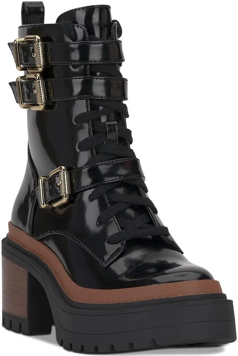 Jessica Simpson Womens Juelna Patent Combat & Lace-Up Boots