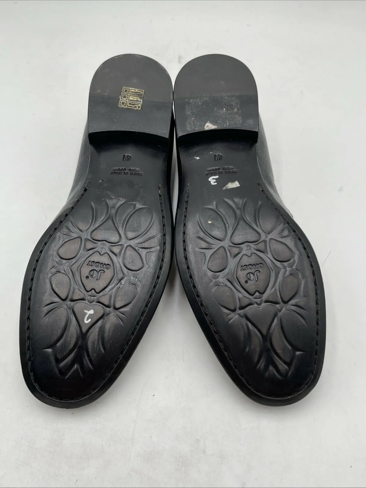 Jo Ghost Black Lizard Print Leather Round Toe Slip On Loafers, Mens Size 41 - Very Good