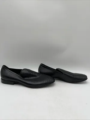 Jo Ghost Black Lizard Print Leather Round Toe Slip On Loafers, Mens Size 41 - Very Good