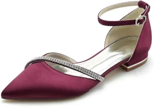 JOEupin Women Satin Crystal Wedding Flats for Bride Wedding Pointed Toe Prom Evening Bridal Party Dress Flats