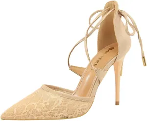 JOEupin Women's Lace Bridal High Heel Peep Toe Open Toe Cover Dress Pump