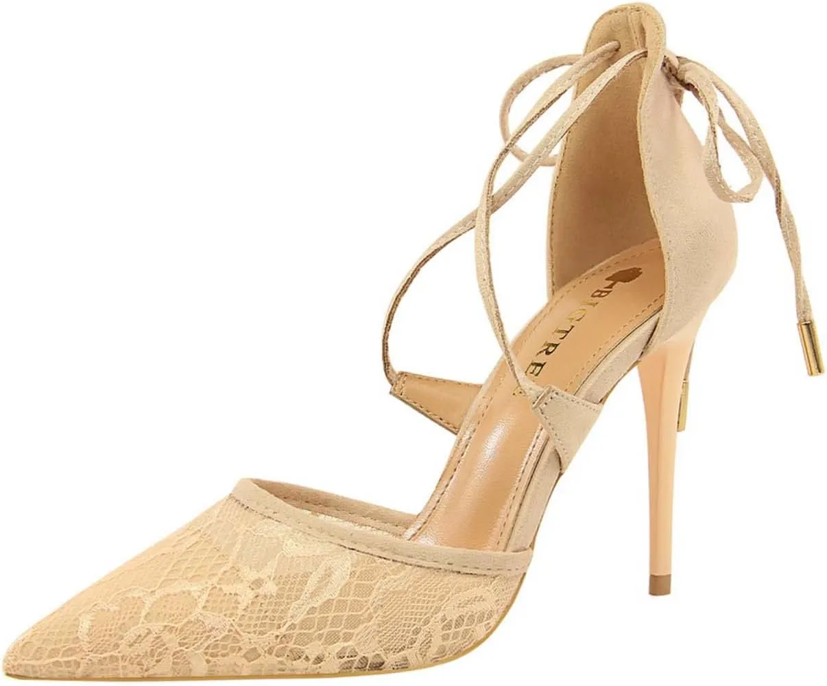JOEupin Women's Lace Bridal High Heel Peep Toe Open Toe Cover Dress Pump