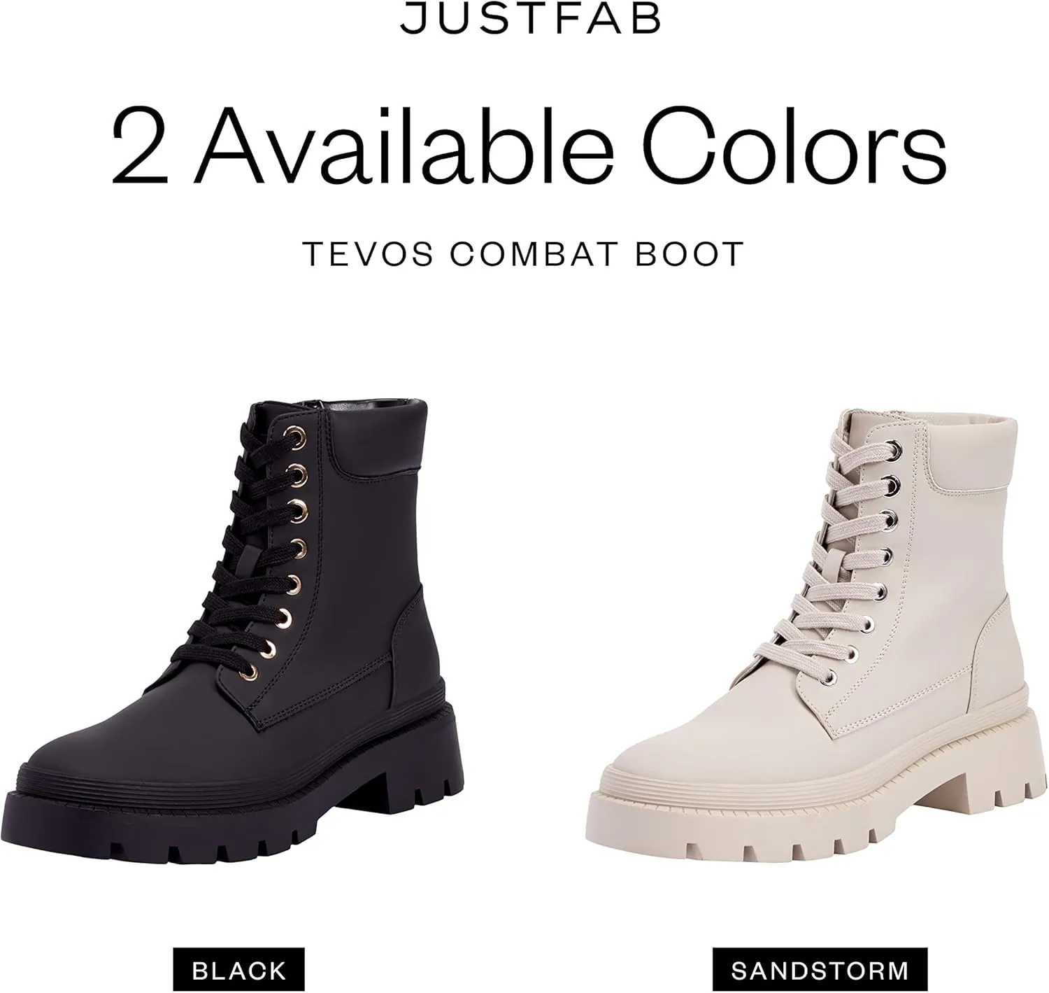 JustFab Women's Fashion Platform Combat Boots Lace Up Low Chunky Heel Ankle Booties Shoes - Tevos