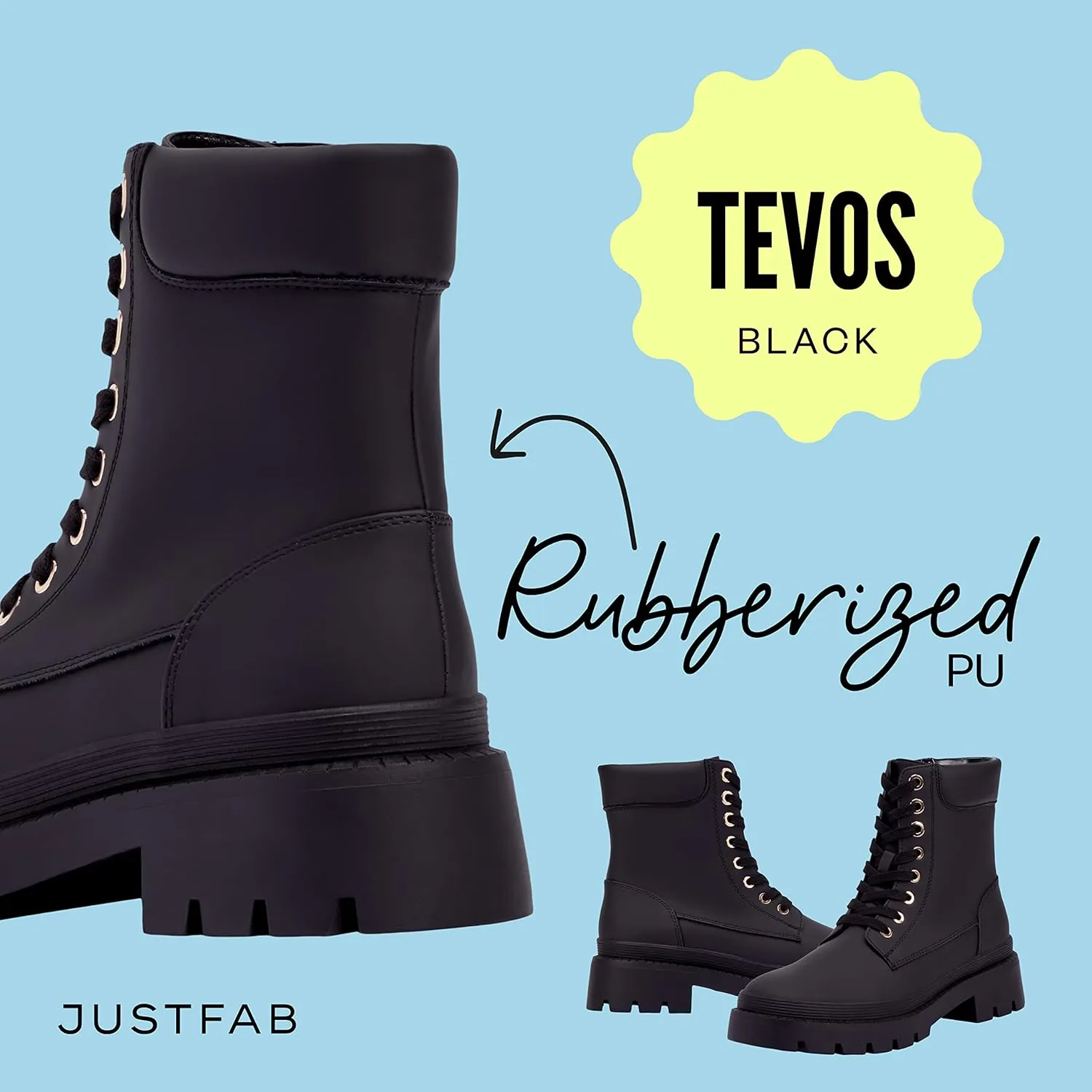 JustFab Women's Fashion Platform Combat Boots Lace Up Low Chunky Heel Ankle Booties Shoes - Tevos