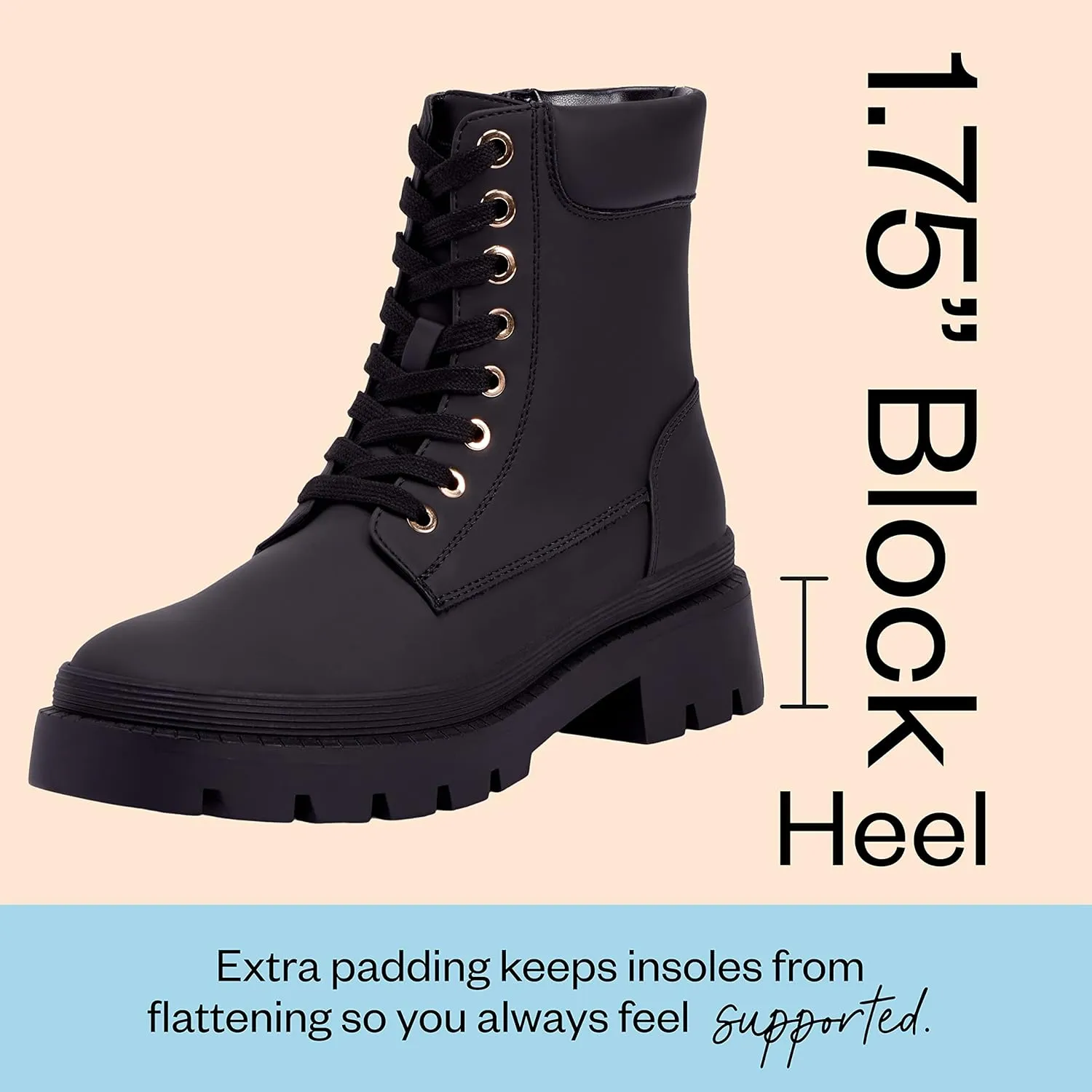 JustFab Women's Fashion Platform Combat Boots Lace Up Low Chunky Heel Ankle Booties Shoes - Tevos