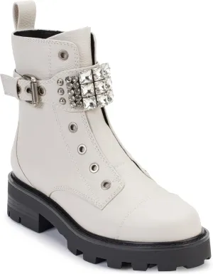 KARL LAGERFELD Women's Lug-Sole Maeva Combat Boot with Crystal Detail