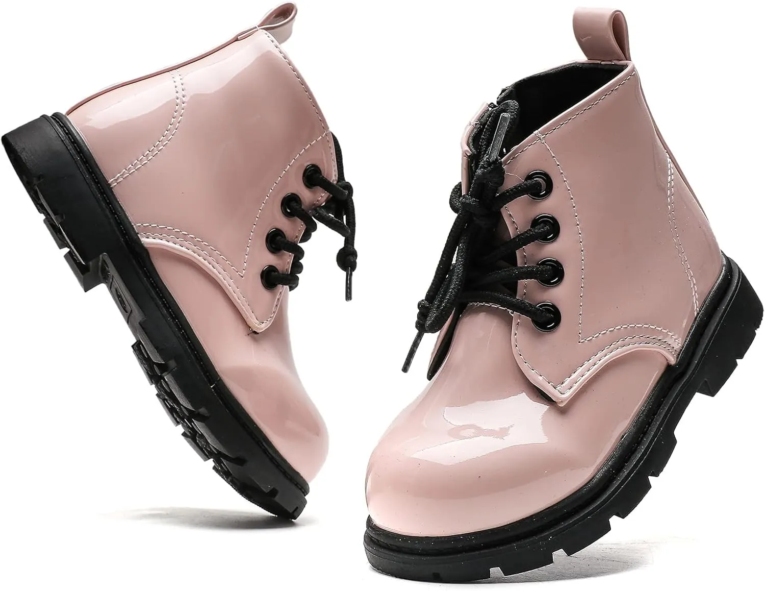 Kids Boots Boys Girls Bright Color Lace up Ankle Boots Side Zipper Boots