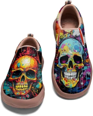 Kid's Slip-on Loafers Boys Girls Casual Shoes Lightweight Comfort Fashion Leather Sneakers Charm of Skulls