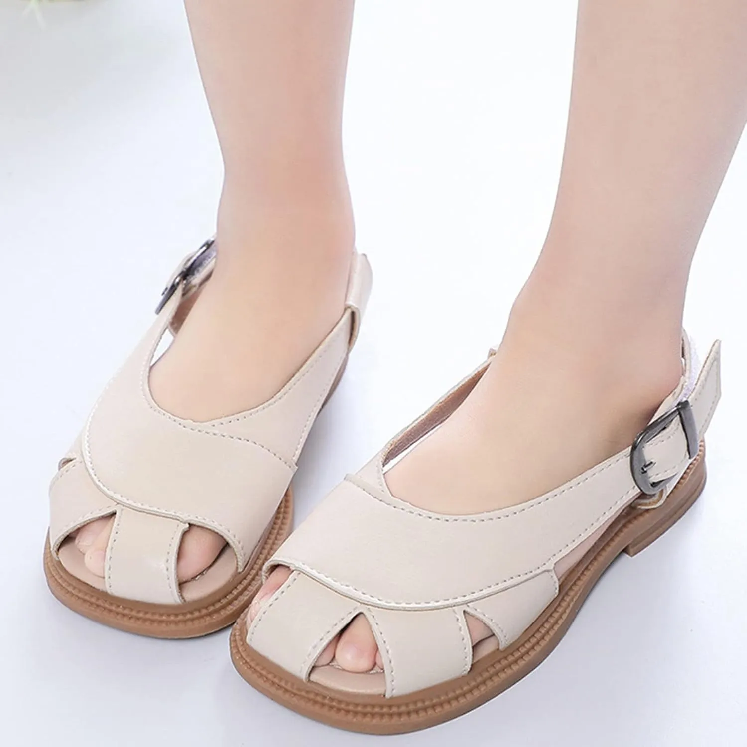 Kids Soft Closed Toe Leather Sandals Girls Boys Lightweight Hollow Holiday Beach Outdoor Beach Sport Water Shoes