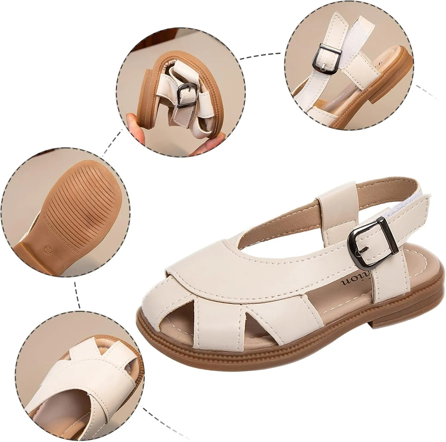 Kids Soft Closed Toe Leather Sandals Girls Boys Lightweight Hollow Holiday Beach Outdoor Beach Sport Water Shoes