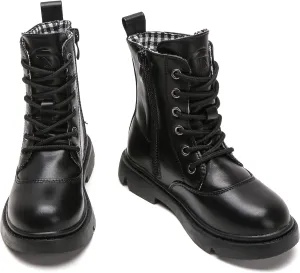 kkdom Boys Girls Waterproof Lace Up Side Zipper Mid Calf Combat Boots(Toddler/Little Kid/Big Kid)