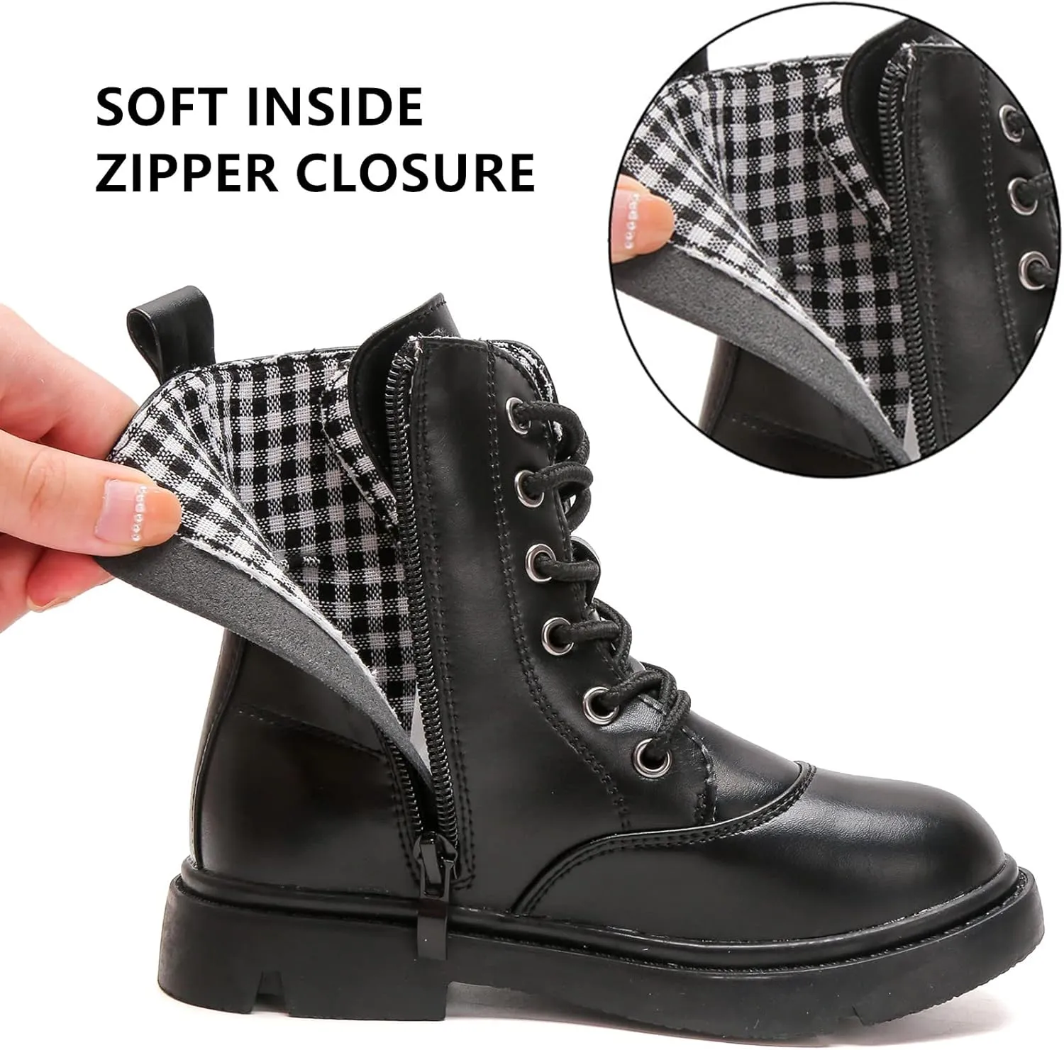 kkdom Boys Girls Waterproof Lace Up Side Zipper Mid Calf Combat Boots(Toddler/Little Kid/Big Kid)