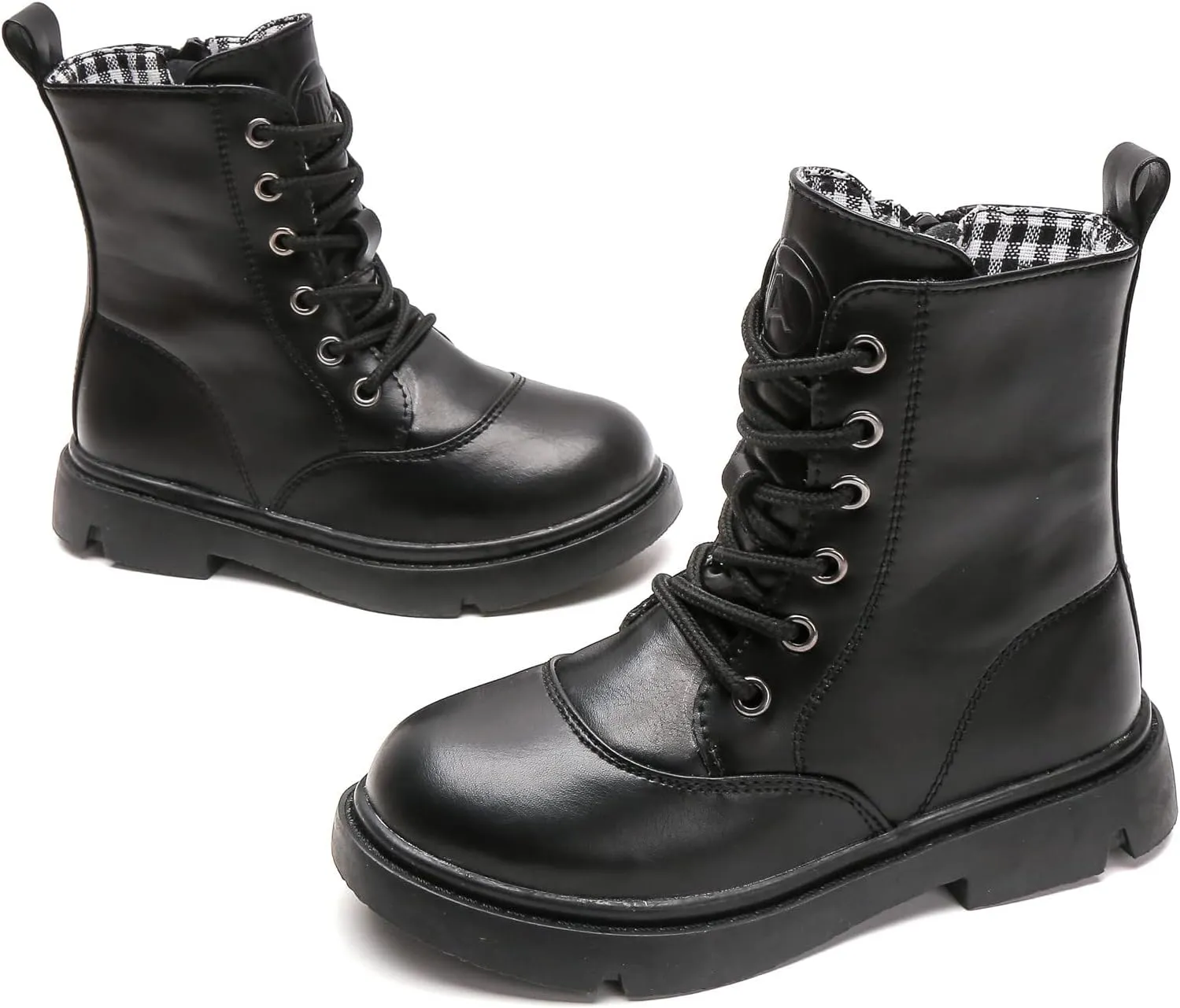 kkdom Boys Girls Waterproof Lace Up Side Zipper Mid Calf Combat Boots(Toddler/Little Kid/Big Kid)