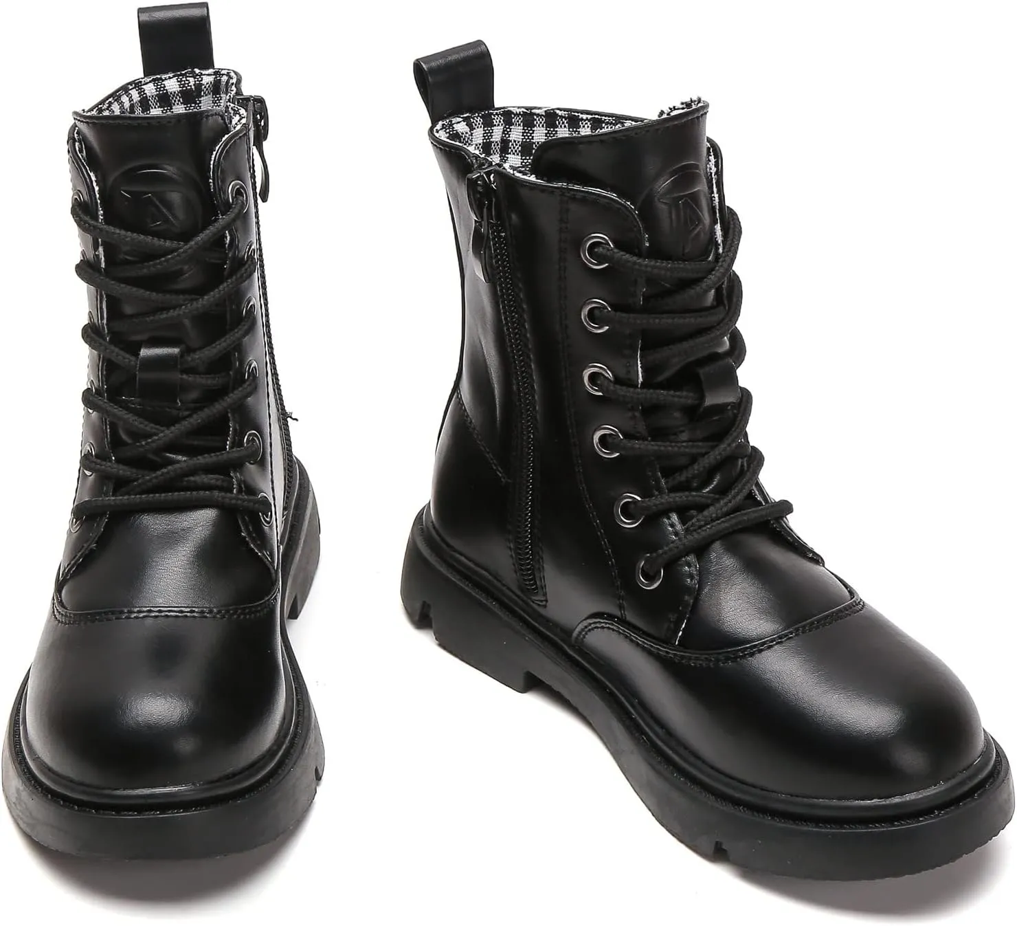 kkdom Boys Girls Waterproof Lace Up Side Zipper Mid Calf Combat Boots(Toddler/Little Kid/Big Kid)