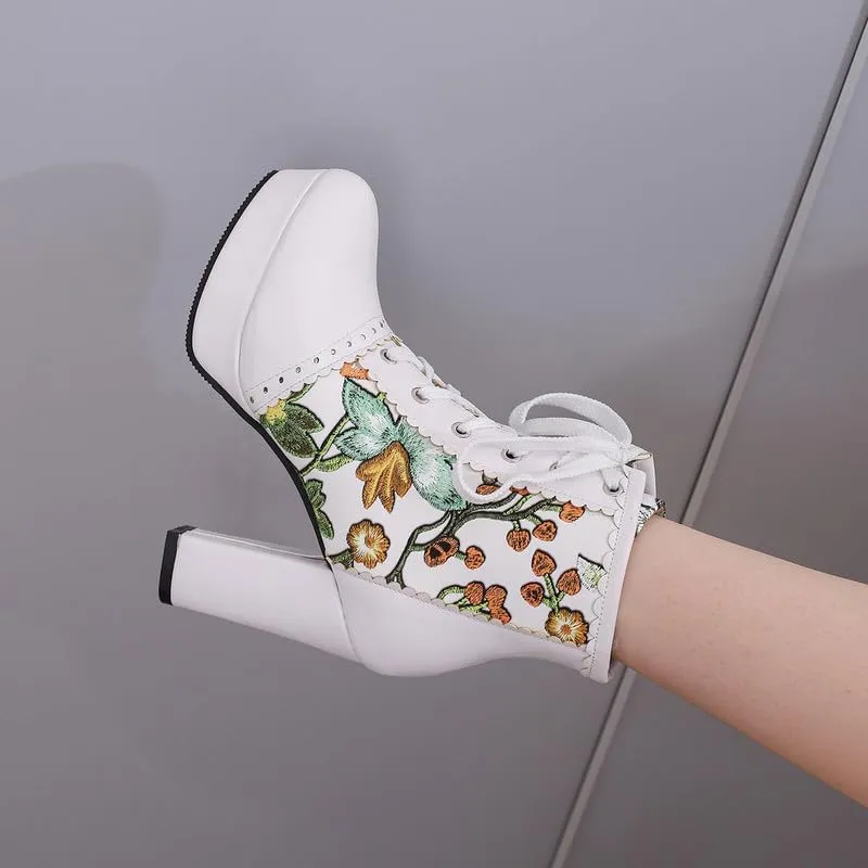 KOKOMOMO Sparkly Platform Ankle Boots Short Sequin Glitter Combat Boots Chunky Heeled Lace Up Booties
