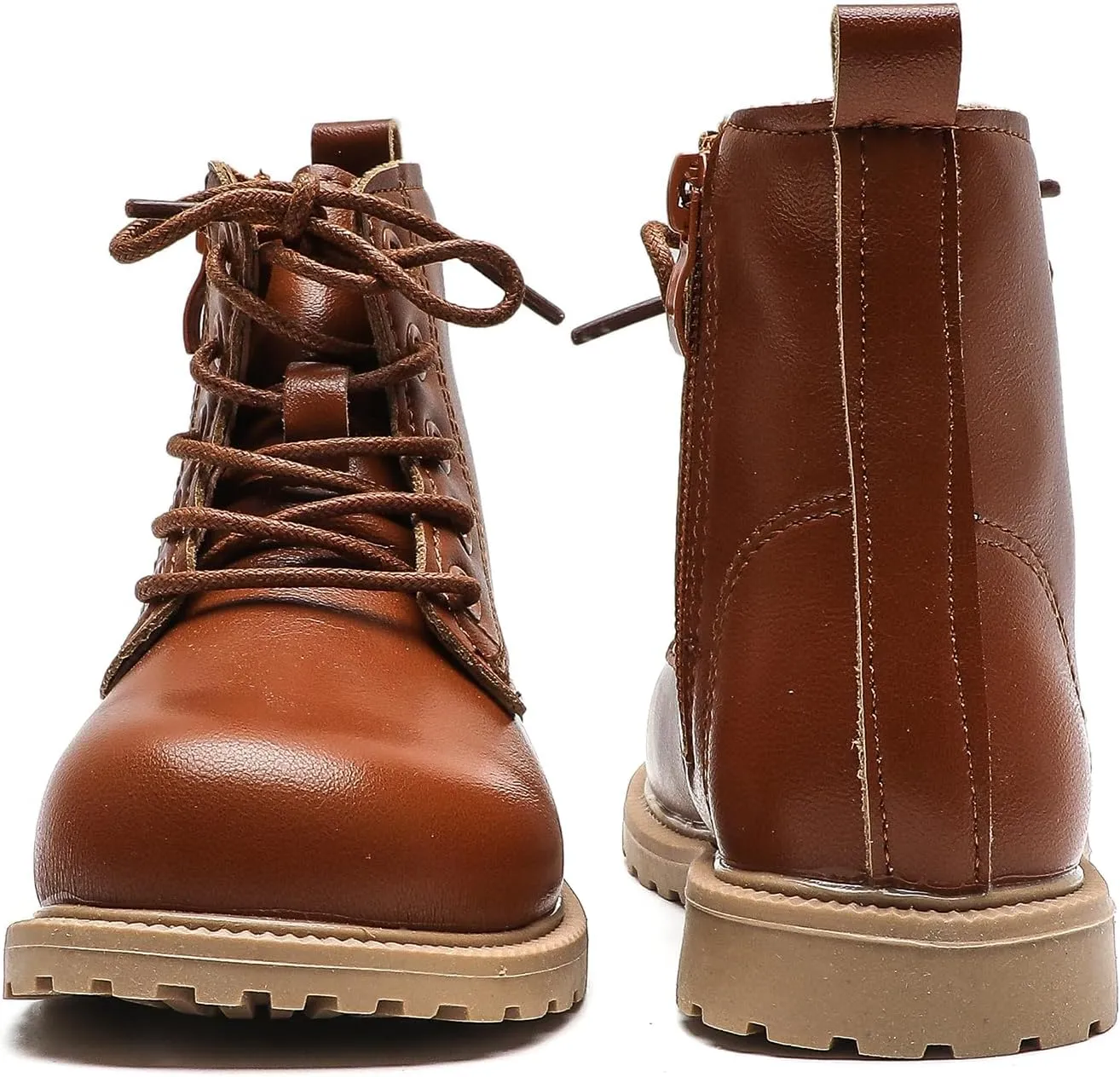 Komfyea Autumn Leather Combat Zipper Lace Up Boots （Toddler/Little Kids） Children Winter Ankle Boots