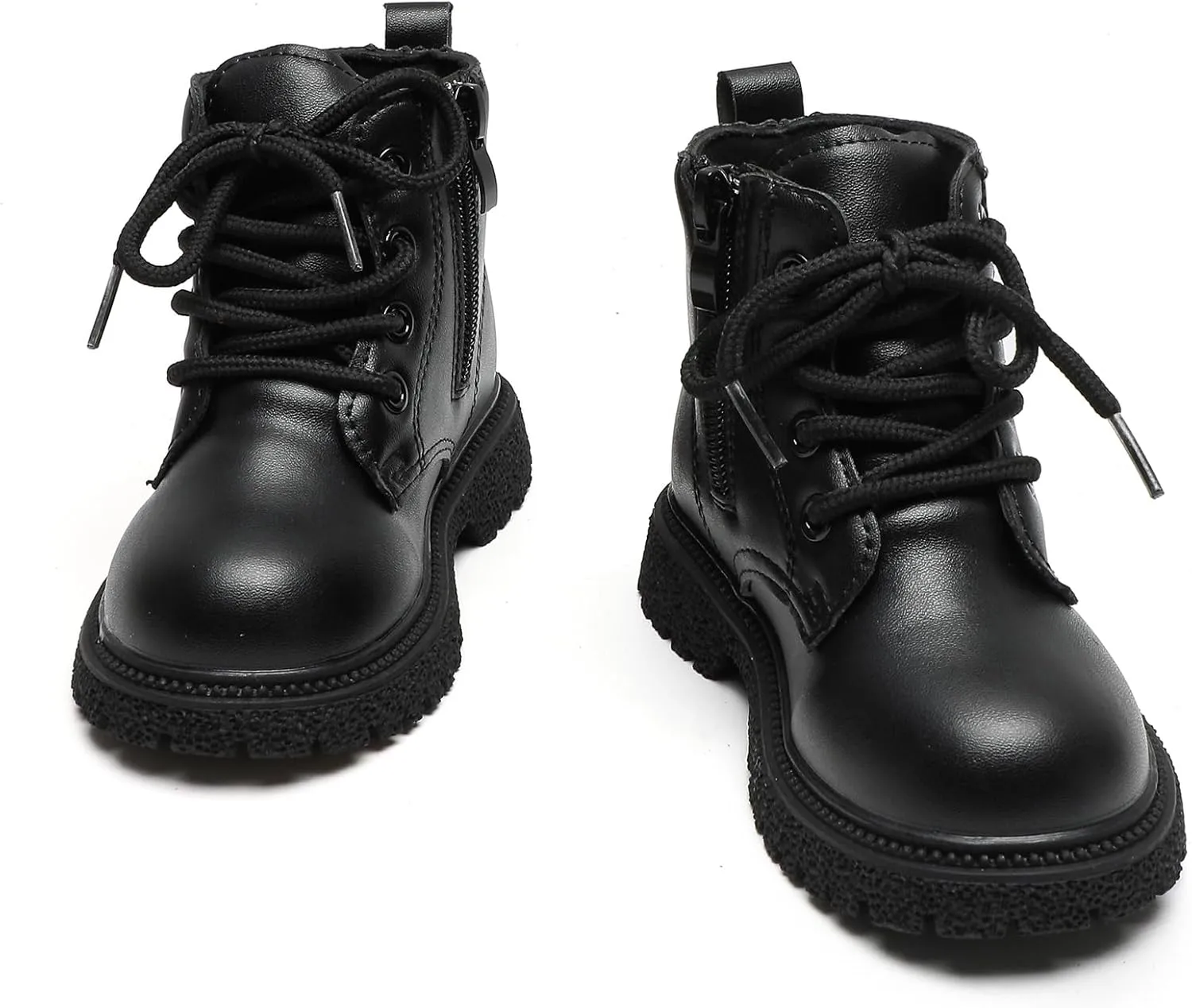 Komfyea Autumn Leather Combat Zipper Lace Up Boots （Toddler/Little Kids） Children Winter Ankle Boots
