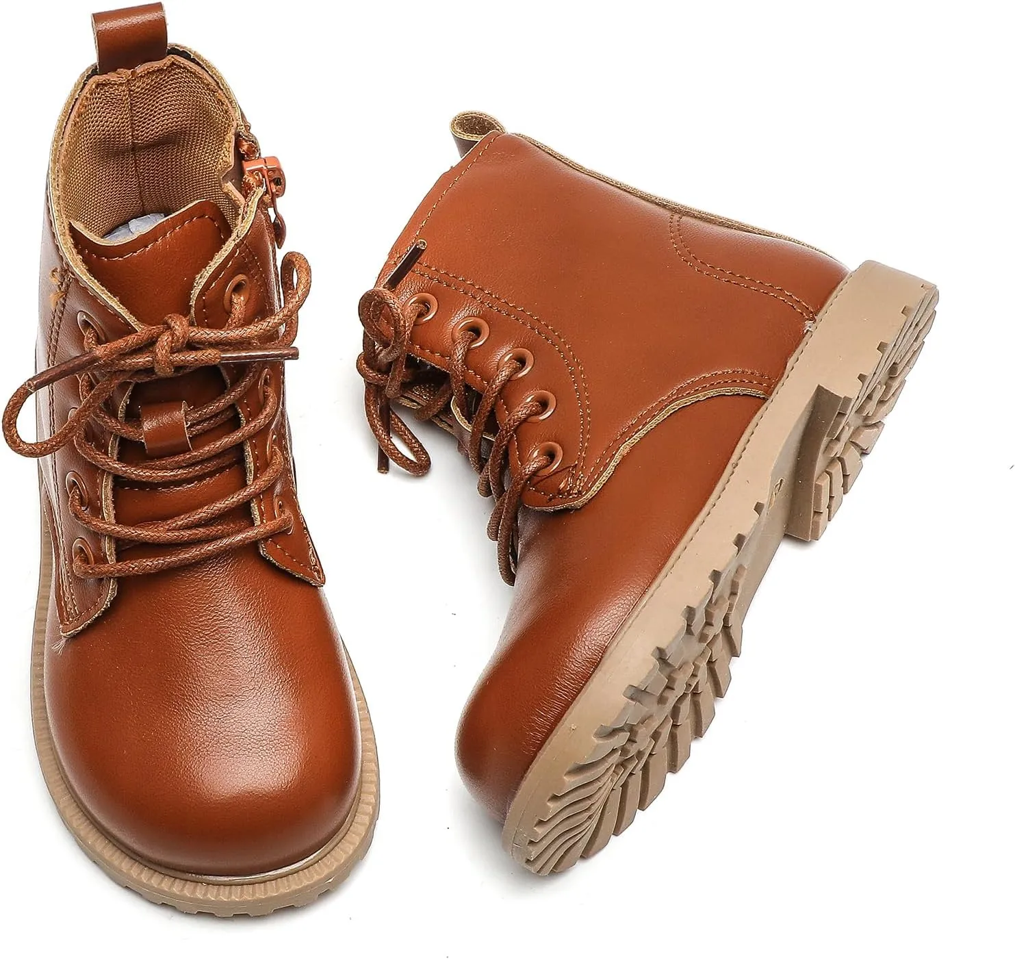 Komfyea Autumn Leather Combat Zipper Lace Up Boots （Toddler/Little Kids） Children Winter Ankle Boots