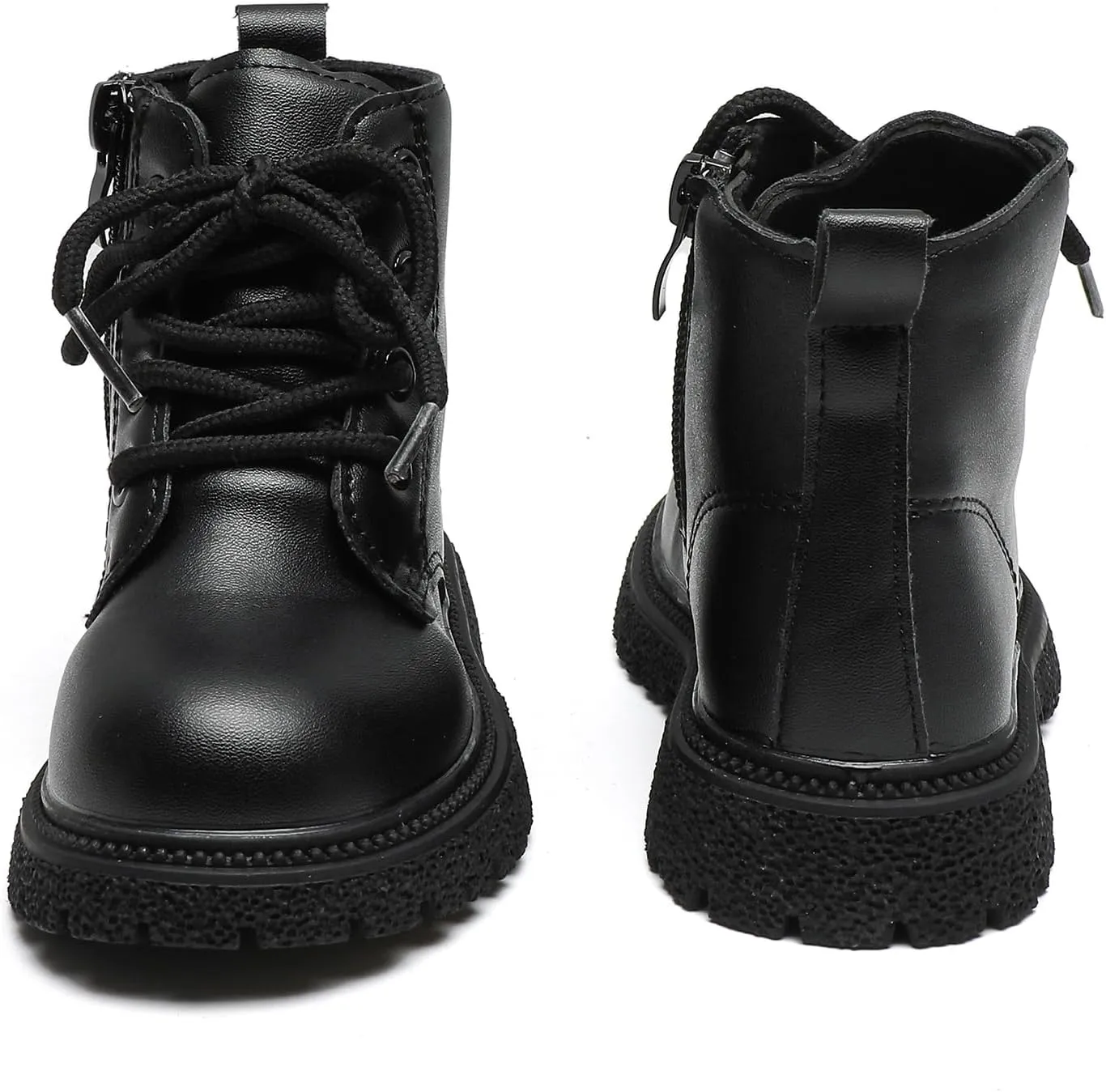 Komfyea Autumn Leather Combat Zipper Lace Up Boots （Toddler/Little Kids） Children Winter Ankle Boots
