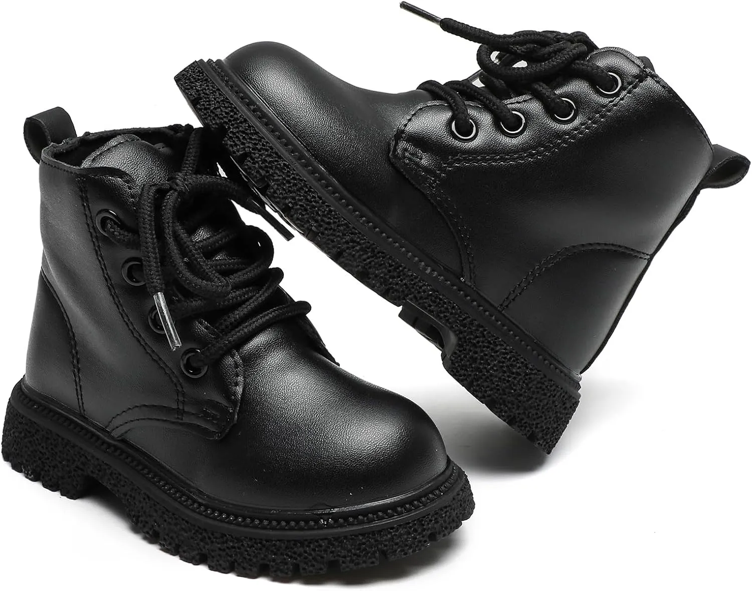 Komfyea Autumn Leather Combat Zipper Lace Up Boots （Toddler/Little Kids） Children Winter Ankle Boots