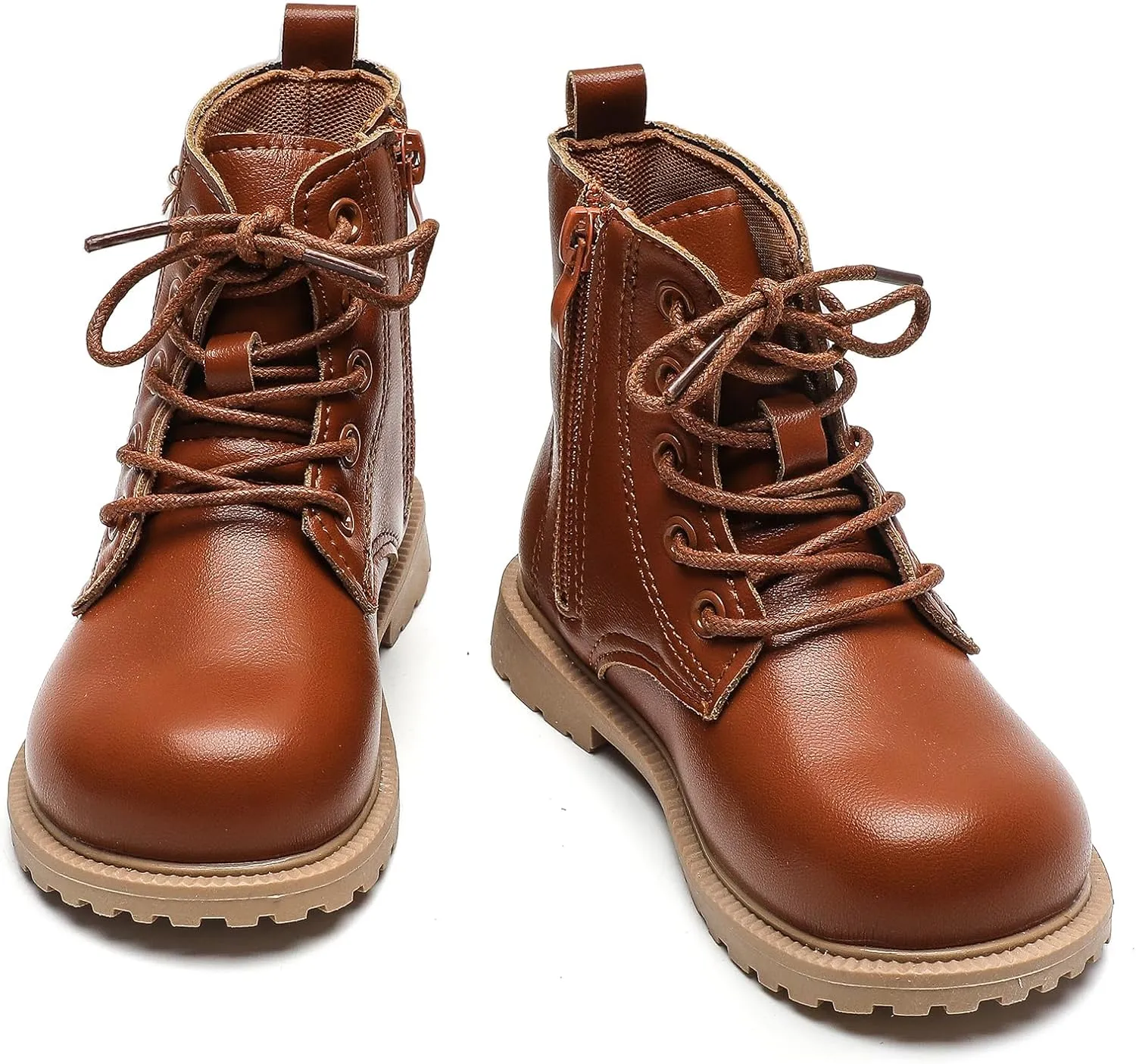 Komfyea Autumn Leather Combat Zipper Lace Up Boots （Toddler/Little Kids） Children Winter Ankle Boots