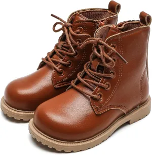 Komfyea Autumn Leather Combat Zipper Lace Up Boots （Toddler/Little Kids） Children Winter Ankle Boots