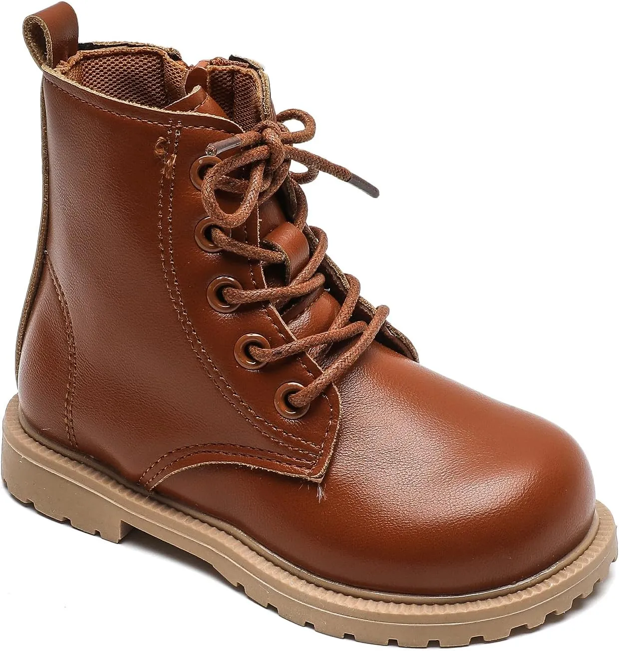 Komfyea Autumn Leather Combat Zipper Lace Up Boots （Toddler/Little Kids） Children Winter Ankle Boots