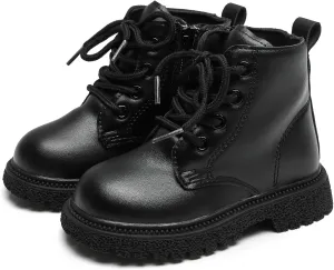 Komfyea Autumn Leather Combat Zipper Lace Up Boots （Toddler/Little Kids） Children Winter Ankle Boots