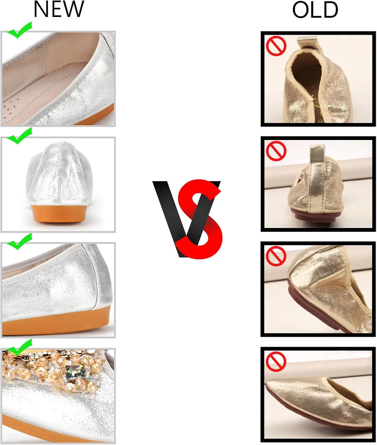 KUNWFNIX Women's Ballet Flats Foldable Classic Crown Rhinestone Slip On Flowers PU Leather Pointed Toe Comfort Flat Casual Dress Shoes