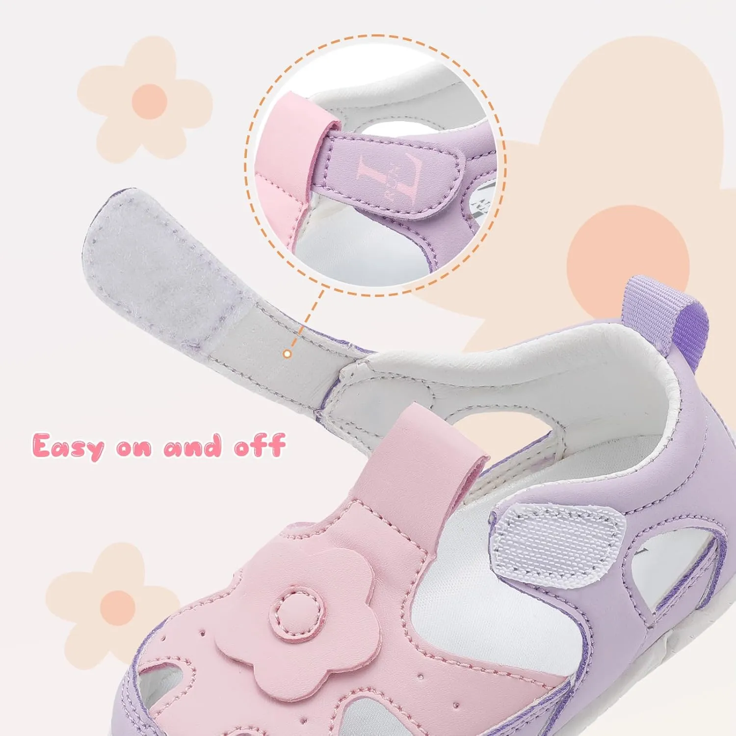 L-RUN Toddler Mary Jane Shoes Girls Casual Barefoot Sandals Breathable Princess Dress Flats Anti Slip Rubber Sole Infant First Walker Shoes for Outdoor Indoor