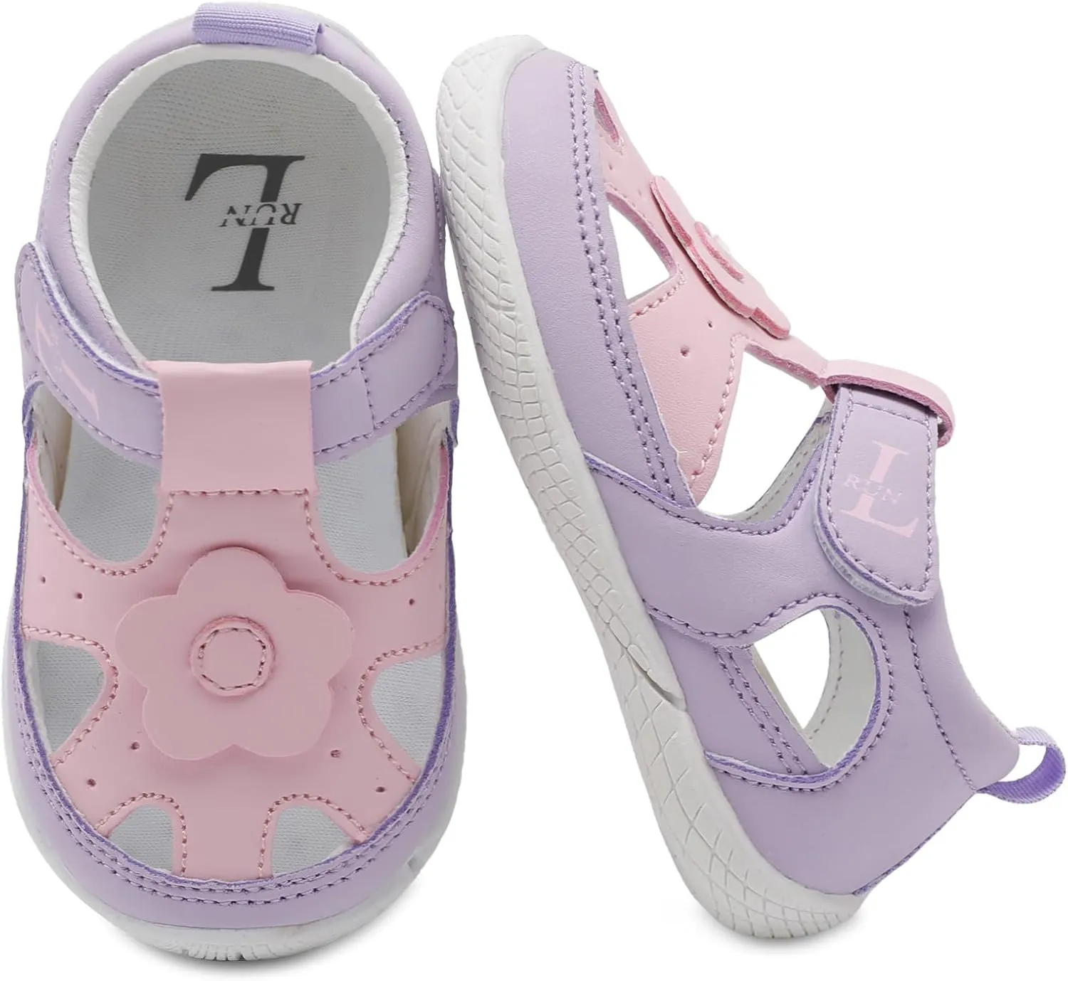 L-RUN Toddler Mary Jane Shoes Girls Casual Barefoot Sandals Breathable Princess Dress Flats Anti Slip Rubber Sole Infant First Walker Shoes for Outdoor Indoor