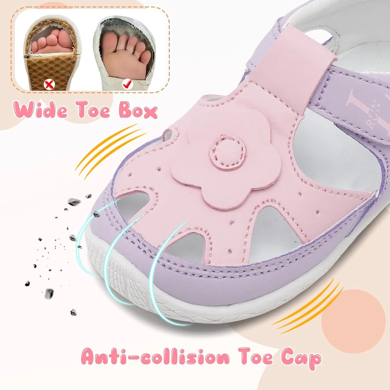 L-RUN Toddler Mary Jane Shoes Girls Casual Barefoot Sandals Breathable Princess Dress Flats Anti Slip Rubber Sole Infant First Walker Shoes for Outdoor Indoor