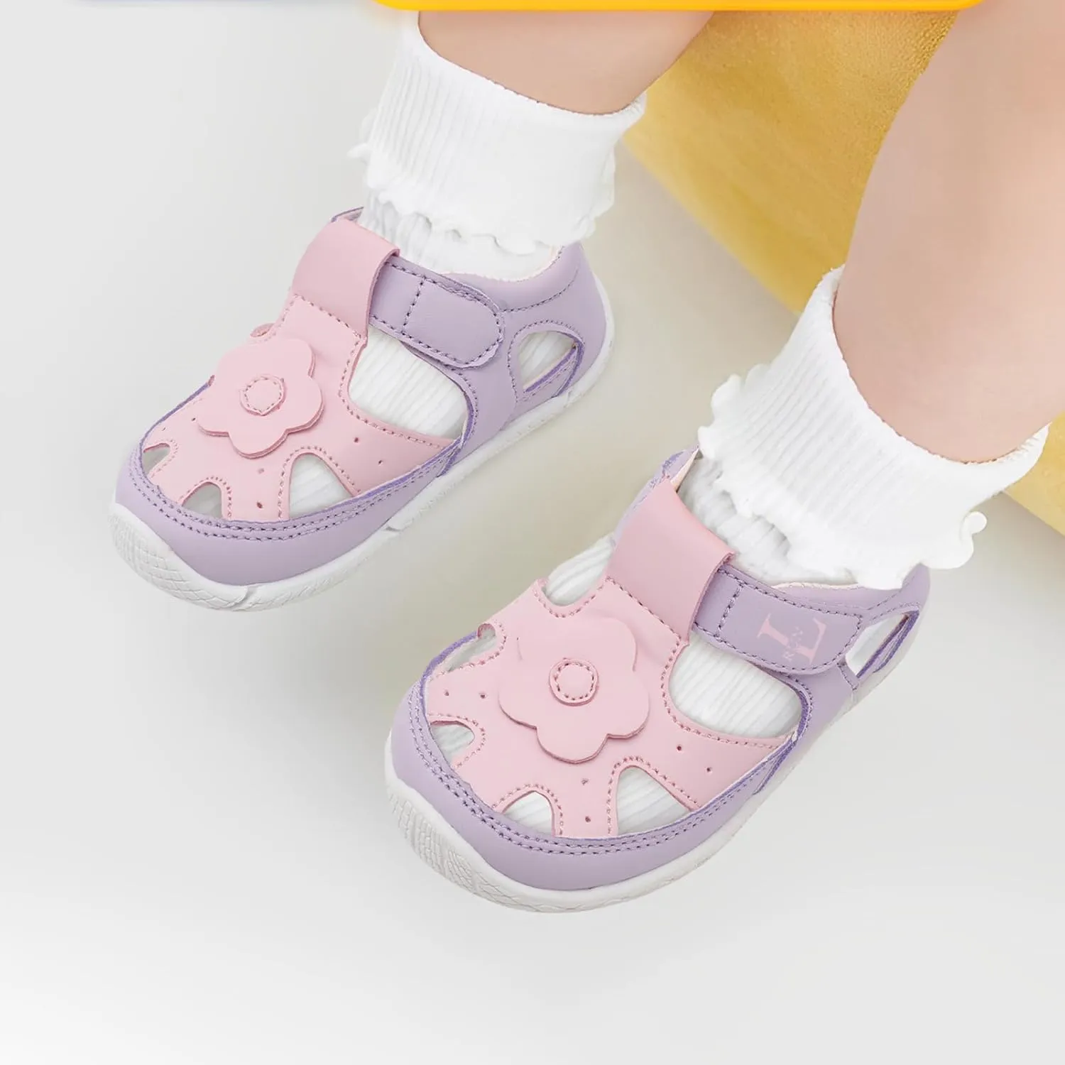 L-RUN Toddler Mary Jane Shoes Girls Casual Barefoot Sandals Breathable Princess Dress Flats Anti Slip Rubber Sole Infant First Walker Shoes for Outdoor Indoor