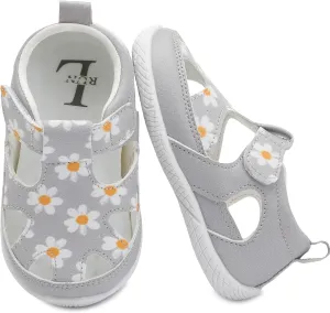 L-RUN Toddler Mary Jane Shoes Girls Casual Barefoot Sandals Breathable Princess Dress Flats Non-Slip Rubber Sole Infant First Walker Shoes for Outdoor Indoor