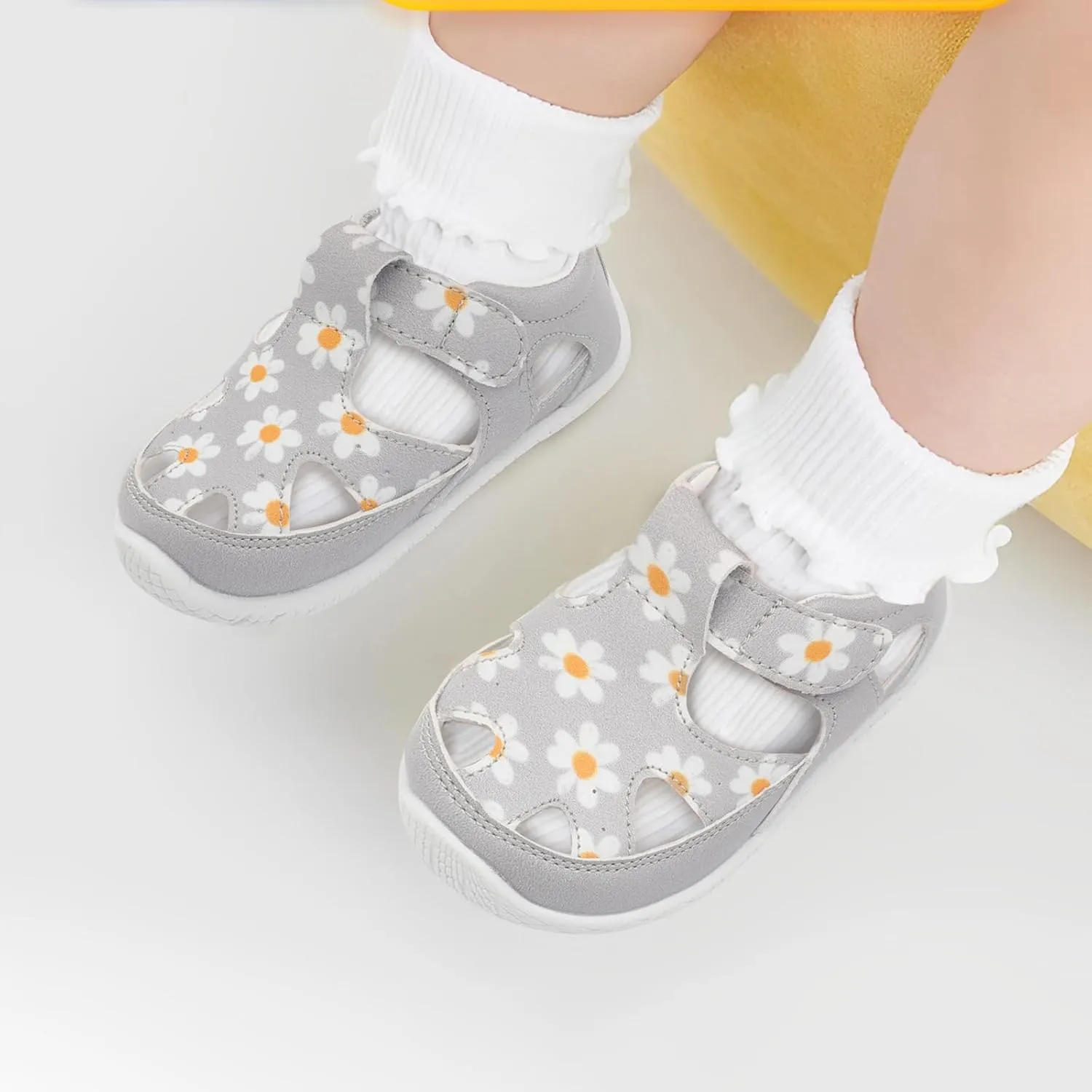 L-RUN Toddler Mary Jane Shoes Girls Casual Barefoot Sandals Breathable Princess Dress Flats Non-Slip Rubber Sole Infant First Walker Shoes for Outdoor Indoor