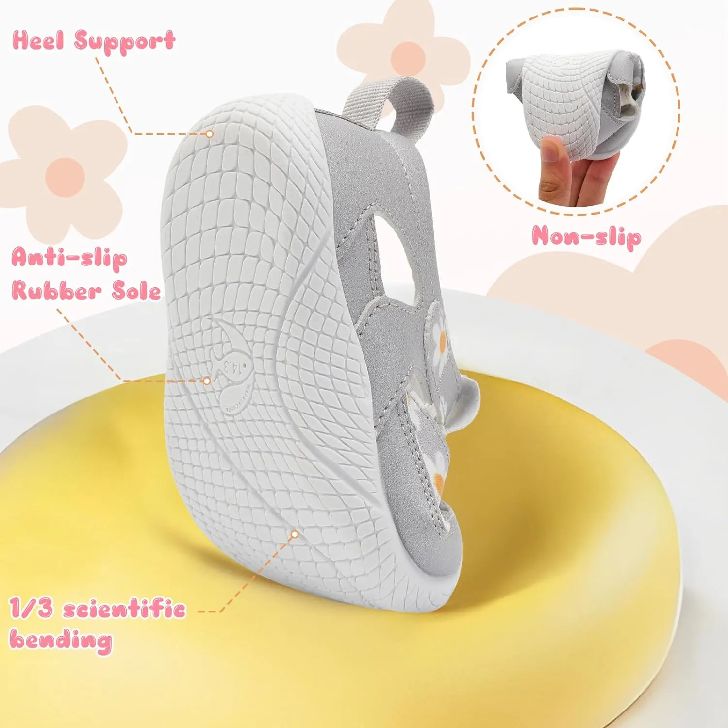 L-RUN Toddler Mary Jane Shoes Girls Casual Barefoot Sandals Breathable Princess Dress Flats Non-Slip Rubber Sole Infant First Walker Shoes for Outdoor Indoor