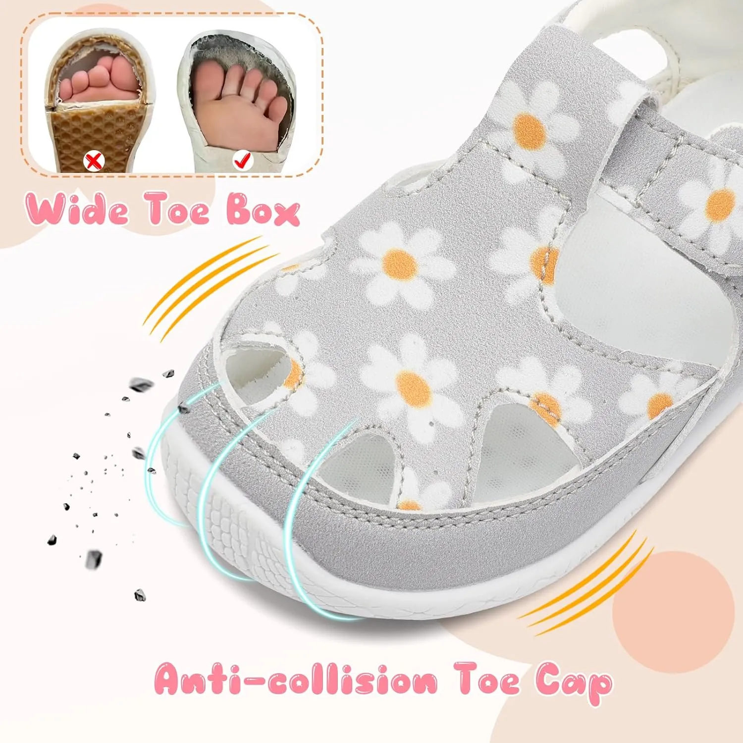 L-RUN Toddler Mary Jane Shoes Girls Casual Barefoot Sandals Breathable Princess Dress Flats Non-Slip Rubber Sole Infant First Walker Shoes for Outdoor Indoor