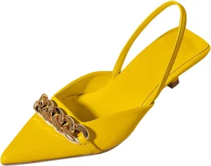 Ladies Fashion Solid Color Leather Metal Pointed Toe Middle Heel Women's Casual Shoes Comfortable Womens