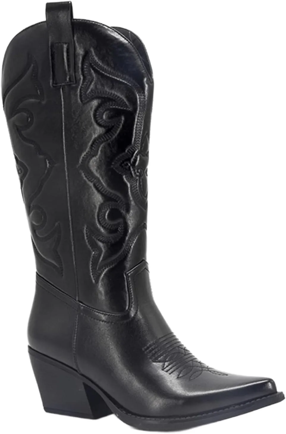 Ladmiple Cowboy Boots For Women Wide Calf Low Heel Cowgirl Embroidered Pointed Toe Chunky Heel Western Knee High Boots