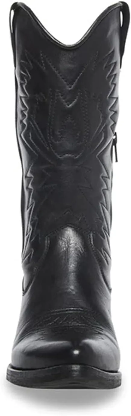 Ladmiple Cowboy Boots For Women Wide Calf Low Heel Cowgirl Embroidered Pointed Toe Chunky Heel Western Knee High Boots