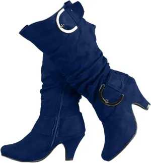 Ladmiple Fall Boots Women Knee High Wide Calf Slouchy Western Cowboy Boots Fashion Pointed Toe Cone Heel Cowgirl Boots