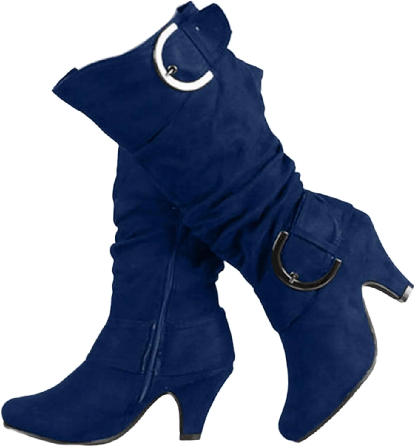 Ladmiple Fall Boots Women Knee High Wide Calf Slouchy Western Cowboy Boots Fashion Pointed Toe Cone Heel Cowgirl Boots