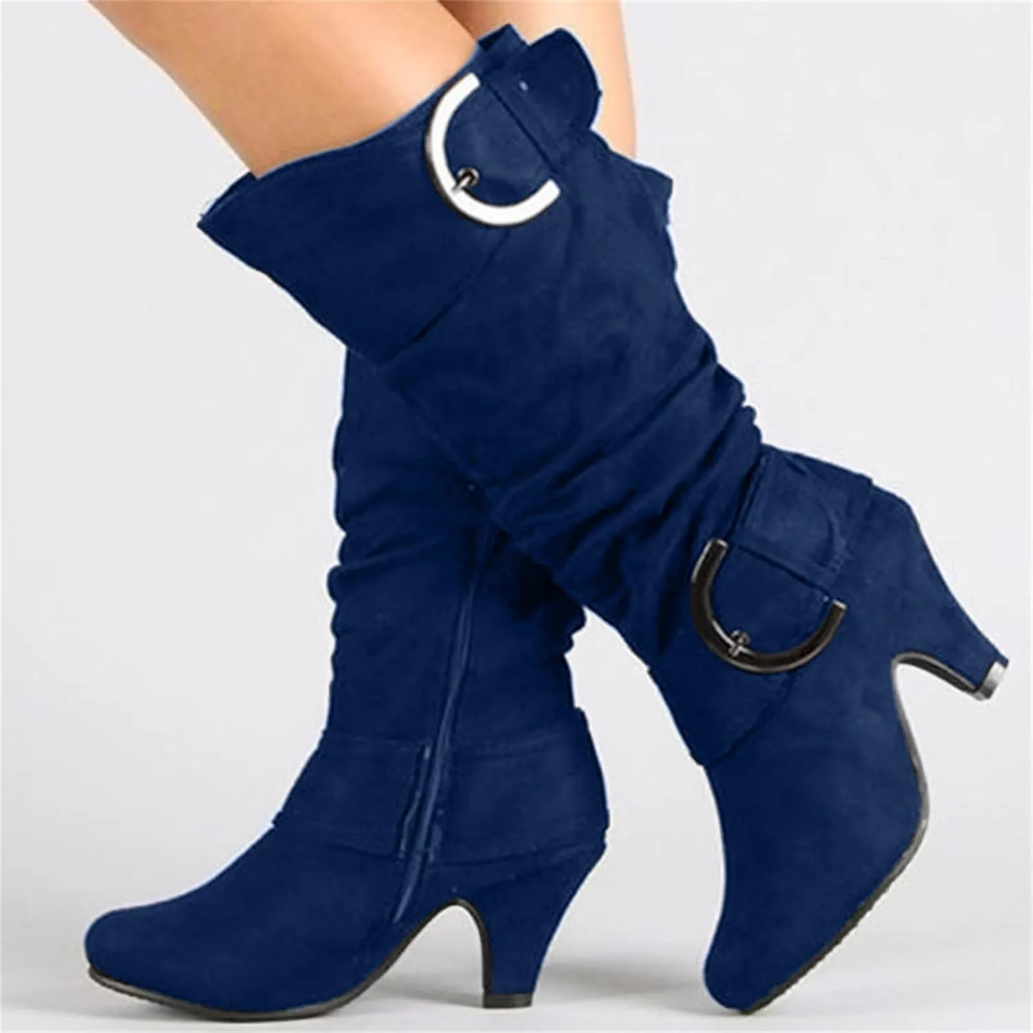 Ladmiple Fall Boots Women Knee High Wide Calf Slouchy Western Cowboy Boots Fashion Pointed Toe Cone Heel Cowgirl Boots