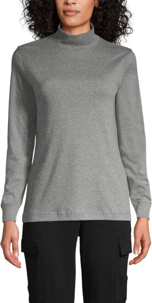 Lands' End Women's Long Sleeve American-Grown Supima Cotton Mock Turtleneck Shirt