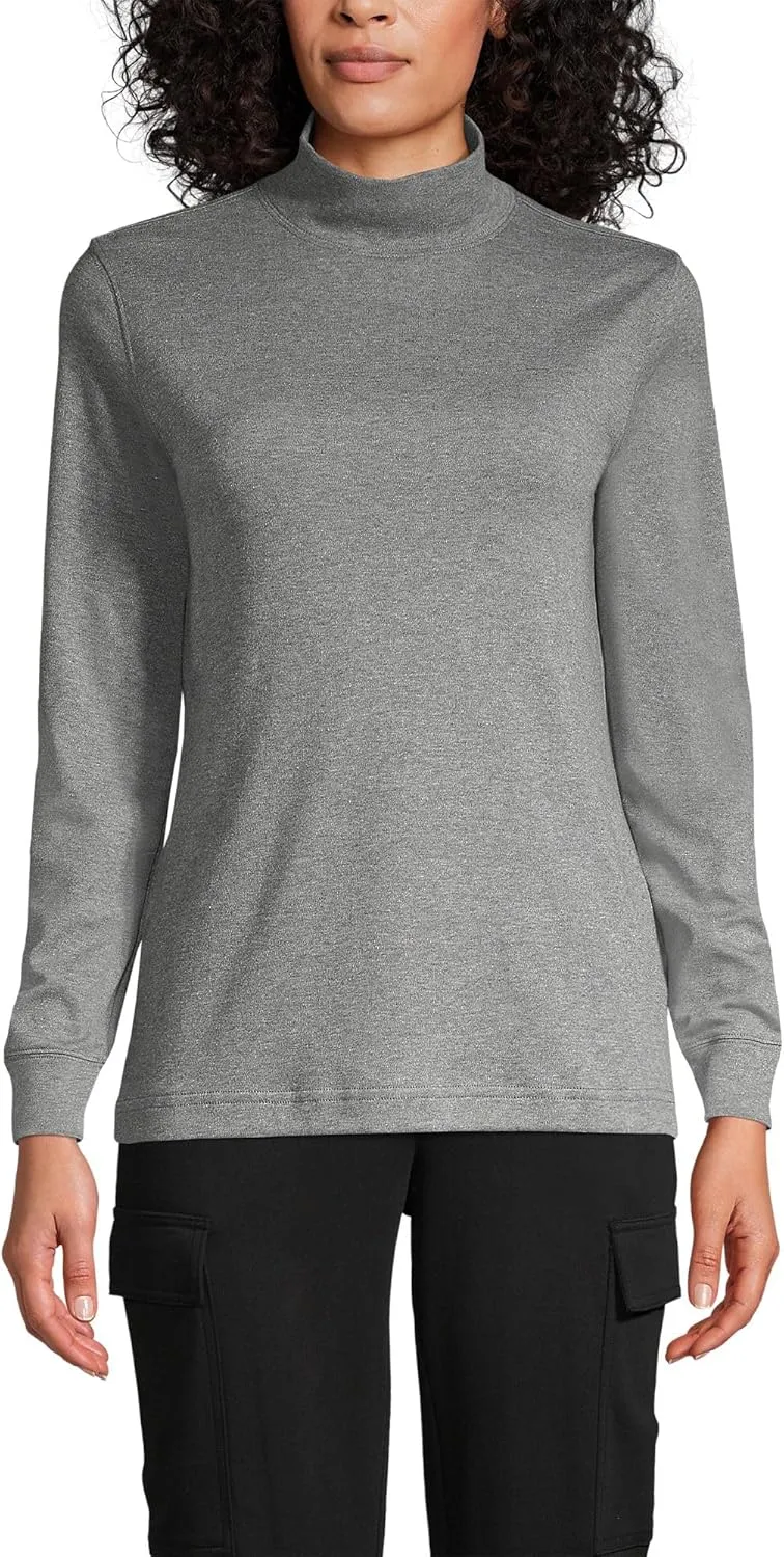 Lands' End Women's Long Sleeve American-Grown Supima Cotton Mock Turtleneck Shirt
