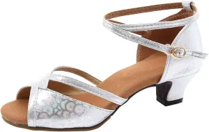 Latin Dance Shoes for Women Open Toe Ballroom Shoes Professional Heels Comfort Practice Shoe Sparkly Kitten Heels