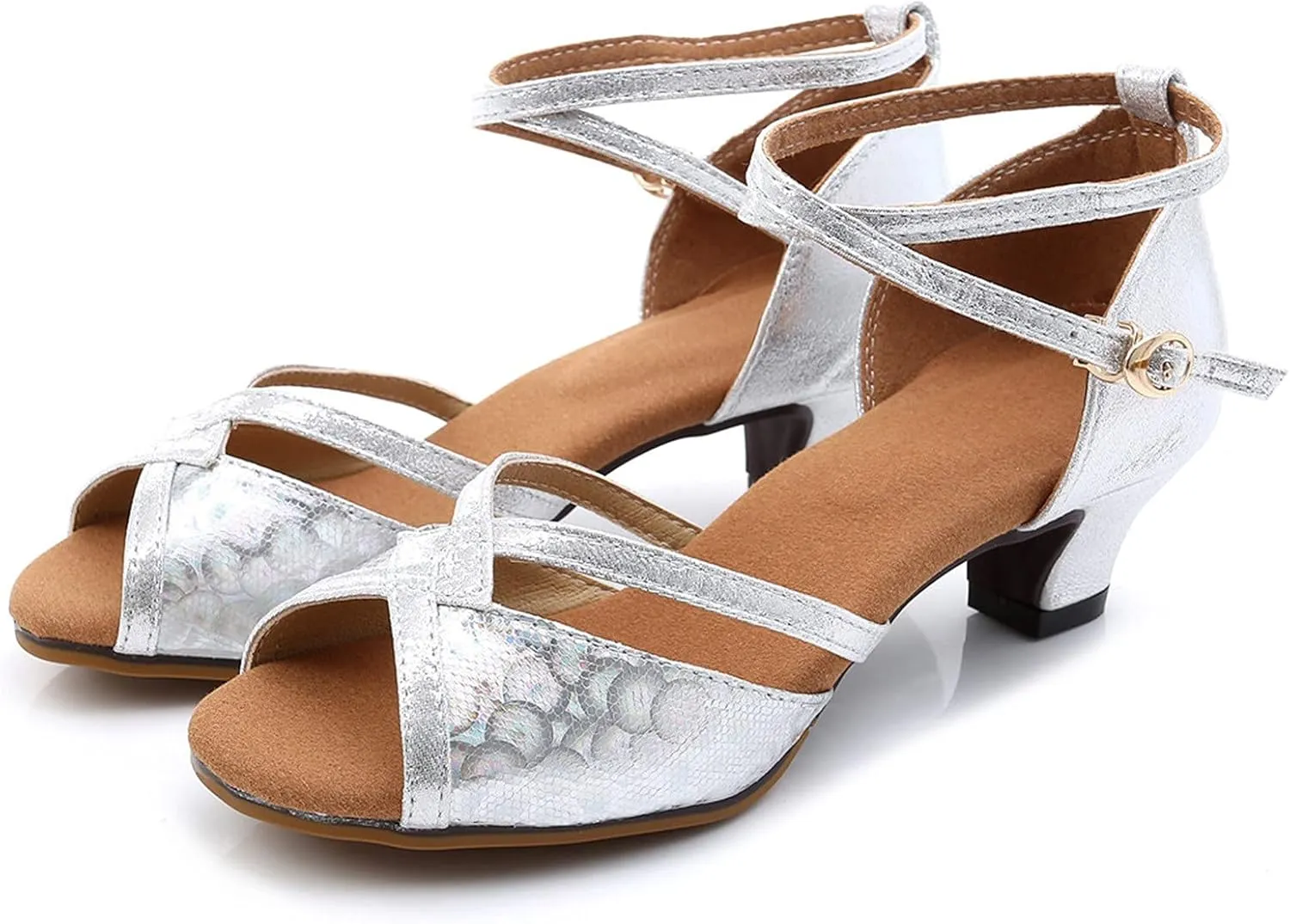 Latin Dance Shoes for Women Open Toe Ballroom Shoes Professional Heels Comfort Practice Shoe Sparkly Kitten Heels