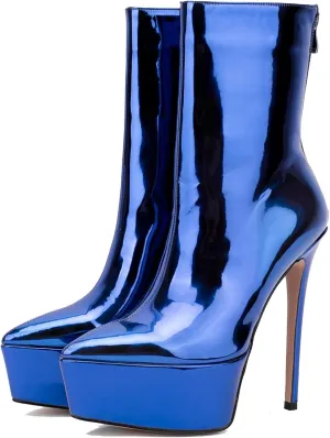 LEHOOR Women Platform Ankle Boots High Heels Pointed Closed Toe Zip Up Crocodile Boots 6 Inch Stiletto Heels Snakeskin Chelsea Booties Zipper Patent Leather Combat Boots Dressy Sexy Elegant 4-11 M US