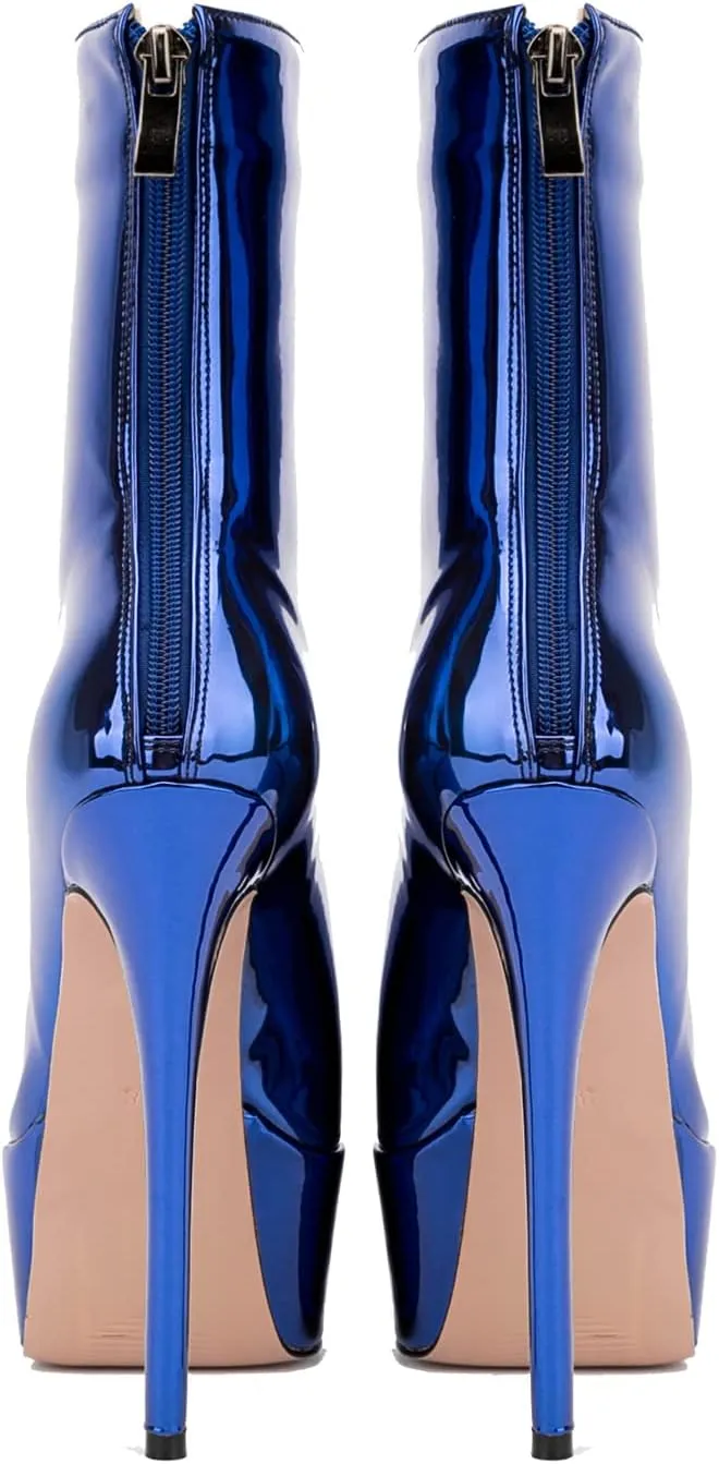 LEHOOR Women Platform Ankle Boots High Heels Pointed Closed Toe Zip Up Crocodile Boots 6 Inch Stiletto Heels Snakeskin Chelsea Booties Zipper Patent Leather Combat Boots Dressy Sexy Elegant 4-11 M US