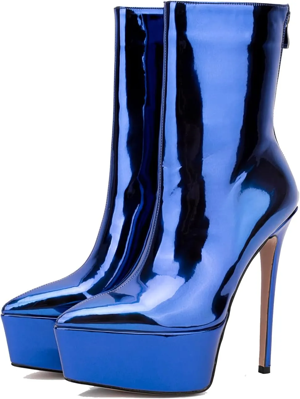 LEHOOR Women Platform Ankle Boots High Heels Pointed Closed Toe Zip Up Crocodile Boots 6 Inch Stiletto Heels Snakeskin Chelsea Booties Zipper Patent Leather Combat Boots Dressy Sexy Elegant 4-11 M US